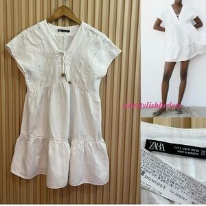 Zara White Short Sleeve mini Dress/ tunic, size small